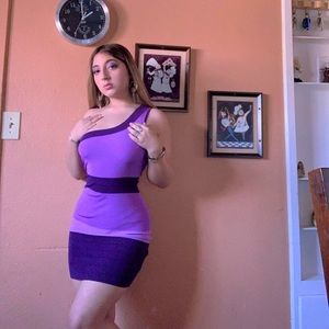 Purple fitted one strap dress from BeBe
